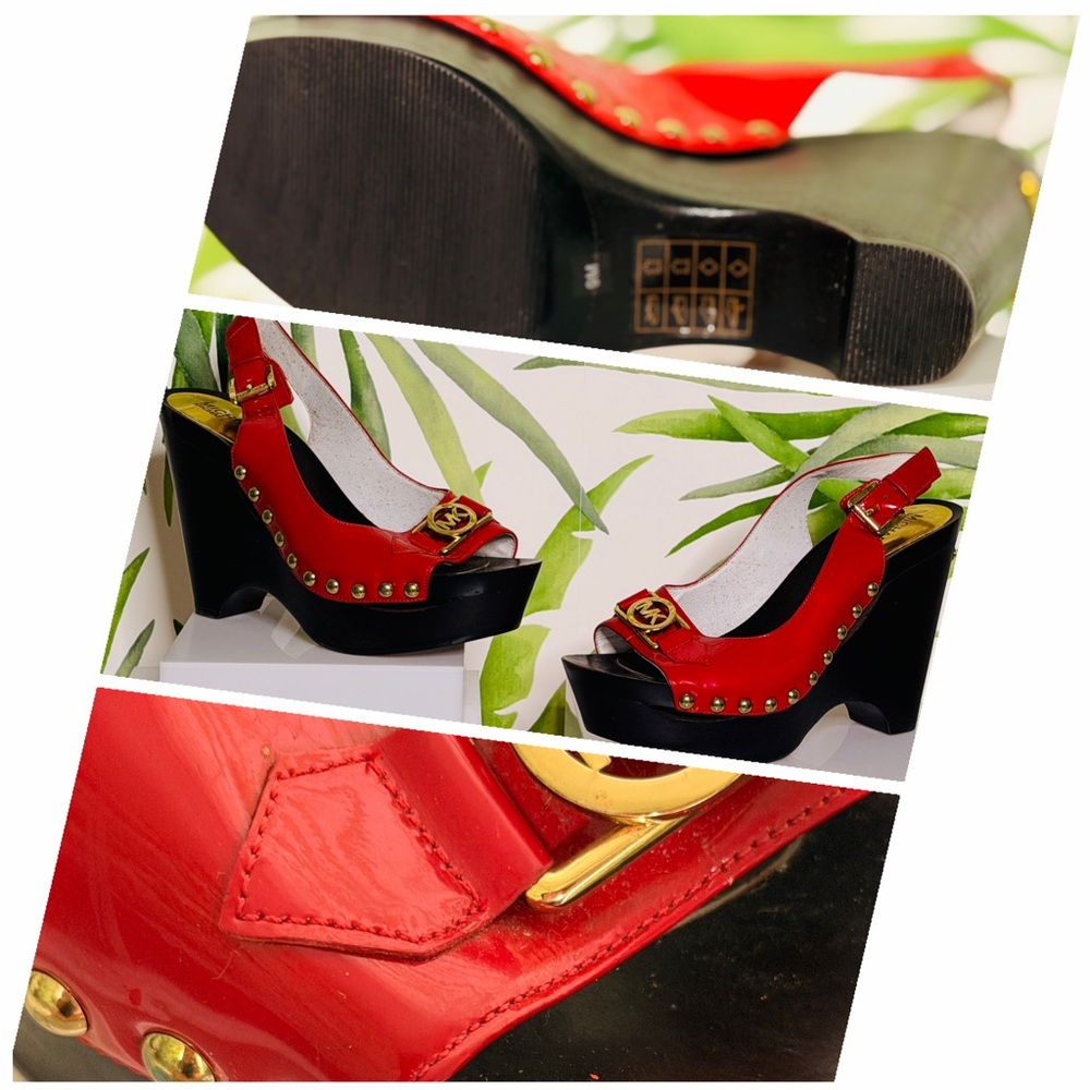 Michael Kors Red Patent Leather Wedge Sandals Size 9M - Picture 2 of 6